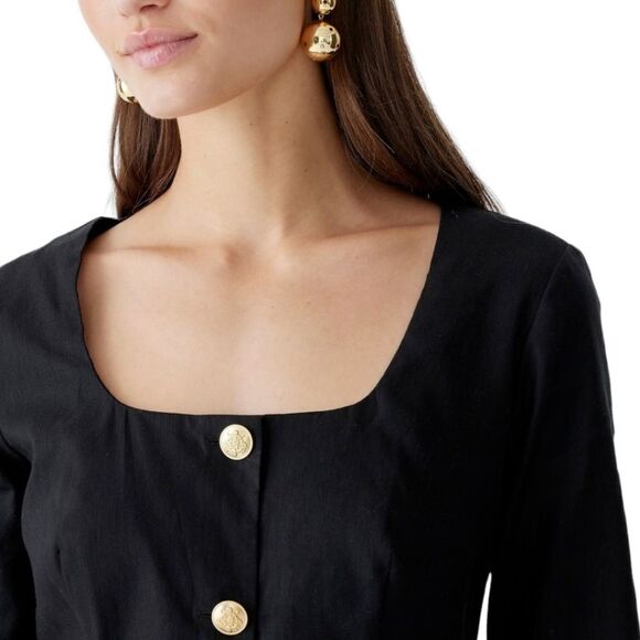 J. Crew Linen Blend Desk to Drinks Gold Button Midi Dress Sz 8 NWT - Picture 16 of 16